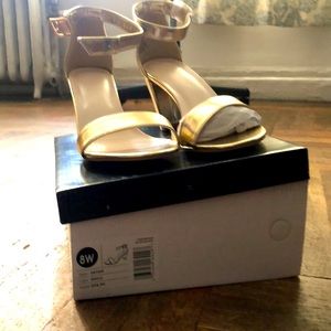 Gold Block High Ankle Strap Sandals